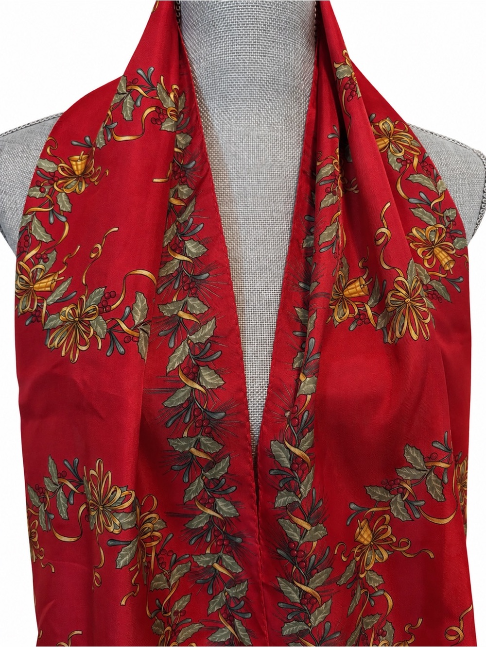 Vintage Oscar de la Renta 100% Silk Christmas Holiday Scarf Red 53” - Picture 3 of 7